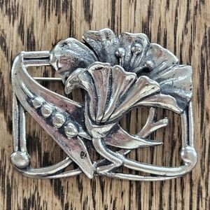 Large Antique Art Nouveau Sterling Silver Floral Spray Brooch